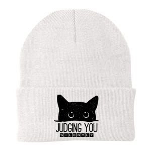 Funny Black Cat Judging You Silently Sarcastic Cat Mom Gift Knit Cap Winter Beanie