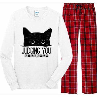 Funny Black Cat Judging You Silently Sarcastic Cat Mom Gift Long Sleeve Pajama Set