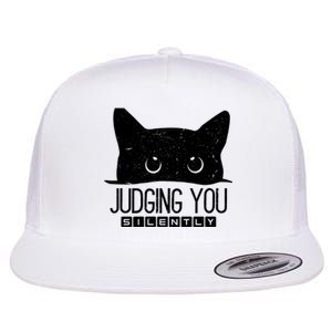 Funny Black Cat Judging You Silently Sarcastic Cat Mom Gift Flat Bill Trucker Hat