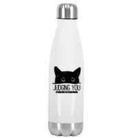 Funny Black Cat Judging You Silently Sarcastic Cat Mom Gift Stainless Steel Insulated Water Bottle