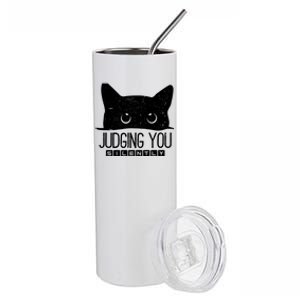 Funny Black Cat Judging You Silently Sarcastic Cat Mom Gift Stainless Steel Tumbler