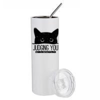 Funny Black Cat Judging You Silently Sarcastic Cat Mom Gift Stainless Steel Tumbler