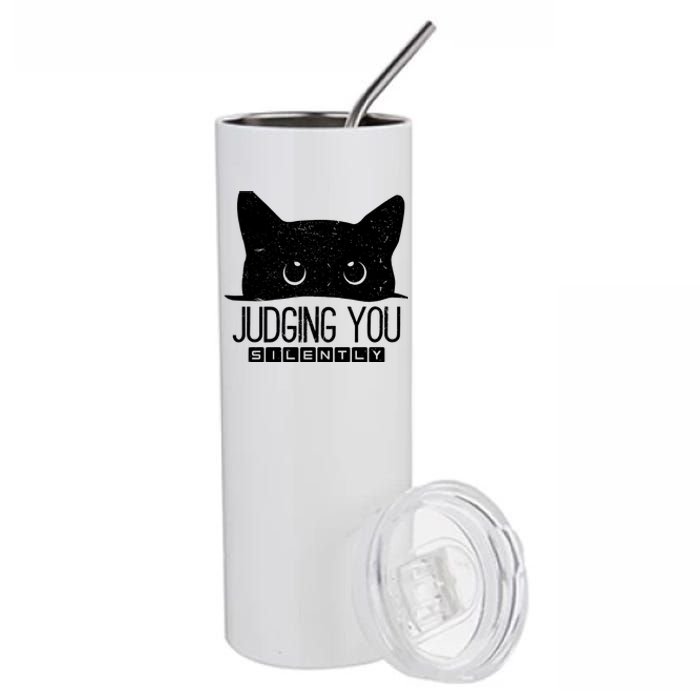 Funny Black Cat Judging You Silently Sarcastic Cat Mom Gift Stainless Steel Tumbler