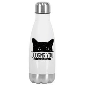 Funny Black Cat Judging You Silently Sarcastic Cat Mom Gift Stainless Steel Insulated Water Bottle