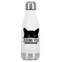 Funny Black Cat Judging You Silently Sarcastic Cat Mom Gift Stainless Steel Insulated Water Bottle