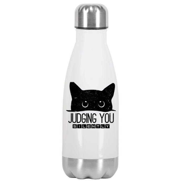 Funny Black Cat Judging You Silently Sarcastic Cat Mom Gift Stainless Steel Insulated Water Bottle