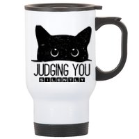 Funny Black Cat Judging You Silently Sarcastic Cat Mom Gift Stainless Steel Travel Mug