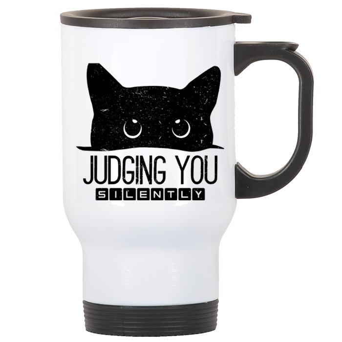 Funny Black Cat Judging You Silently Sarcastic Cat Mom Gift Stainless Steel Travel Mug