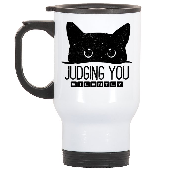 Funny Black Cat Judging You Silently Sarcastic Cat Mom Gift Stainless Steel Travel Mug