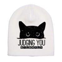 Funny Black Cat Judging You Silently Sarcastic Cat Mom Gift Short Acrylic Beanie