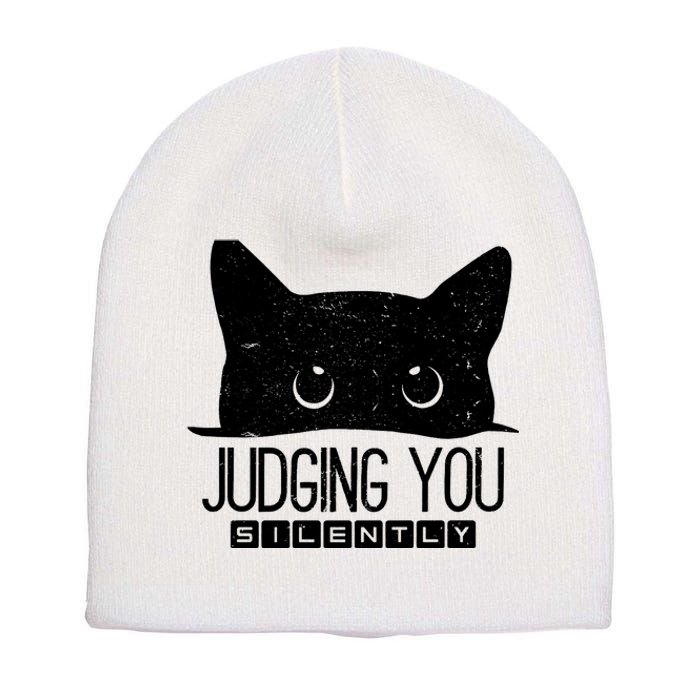 Funny Black Cat Judging You Silently Sarcastic Cat Mom Gift Short Acrylic Beanie