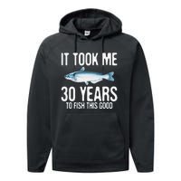 Funny Blue Catfish Fishing 30th Birthday 30 Years To Fish Performance Fleece Hoodie