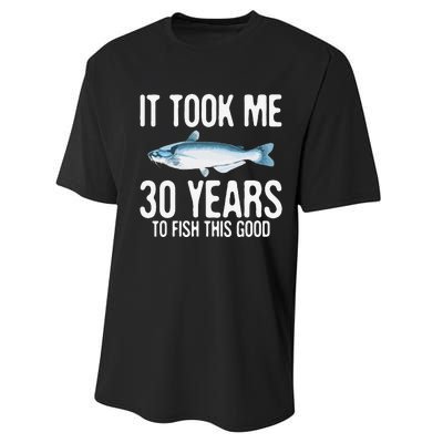 Funny Blue Catfish Fishing 30th Birthday 30 Years To Fish Performance Sprint T-Shirt