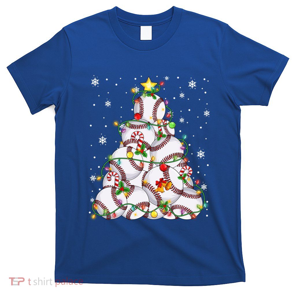 Funny Baseball Christmas Tree Lights Christmas Pjs Gift T-Shirt