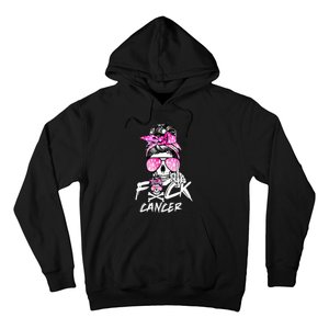 Fuck Breast Cancer Women Warrior Pink Ribbon Messy Bun Hair Hoodie