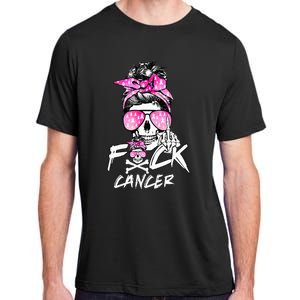 Fuck Breast Cancer Women Warrior Pink Ribbon Messy Bun Hair Adult ChromaSoft Performance T-Shirt