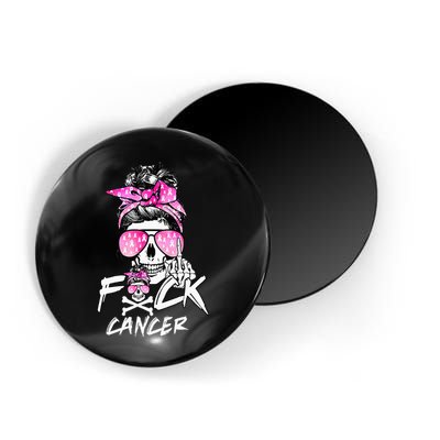 Fuck Breast Cancer Women Warrior Pink Ribbon Messy Bun Hair Magnet