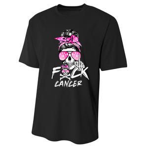 Fuck Breast Cancer Women Warrior Pink Ribbon Messy Bun Hair Performance Sprint T-Shirt