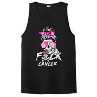 Fuck Breast Cancer Women Warrior Pink Ribbon Messy Bun Hair PosiCharge Competitor Tank