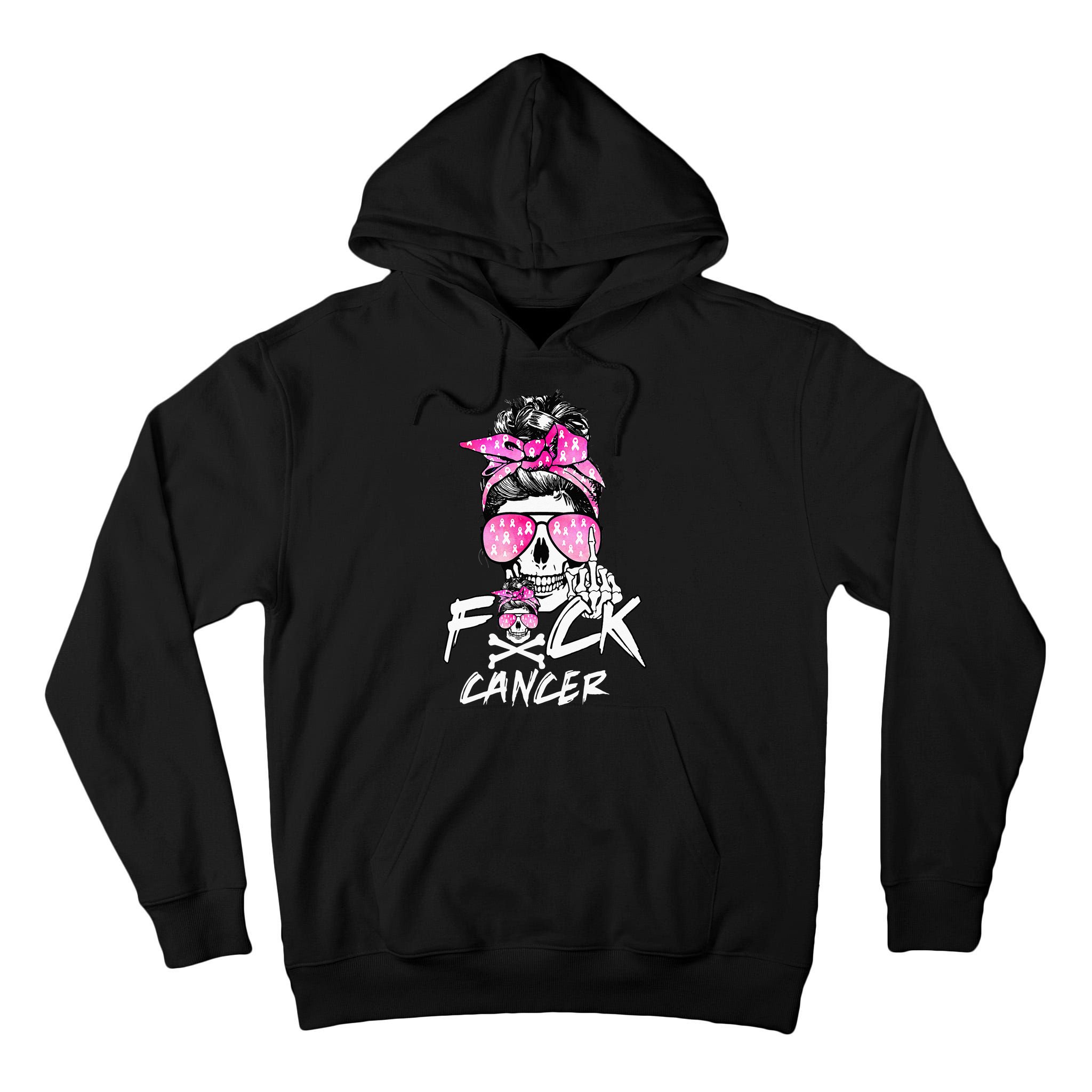 Fuck Breast Cancer Women Warrior Pink Ribbon Messy Bun Hair Tall Hoodie