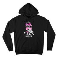 Fuck Breast Cancer Women Warrior Pink Ribbon Messy Bun Hair Tall Hoodie