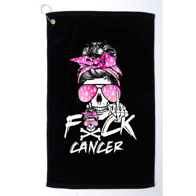 Fuck Breast Cancer Women Warrior Pink Ribbon Messy Bun Hair Golf Towel