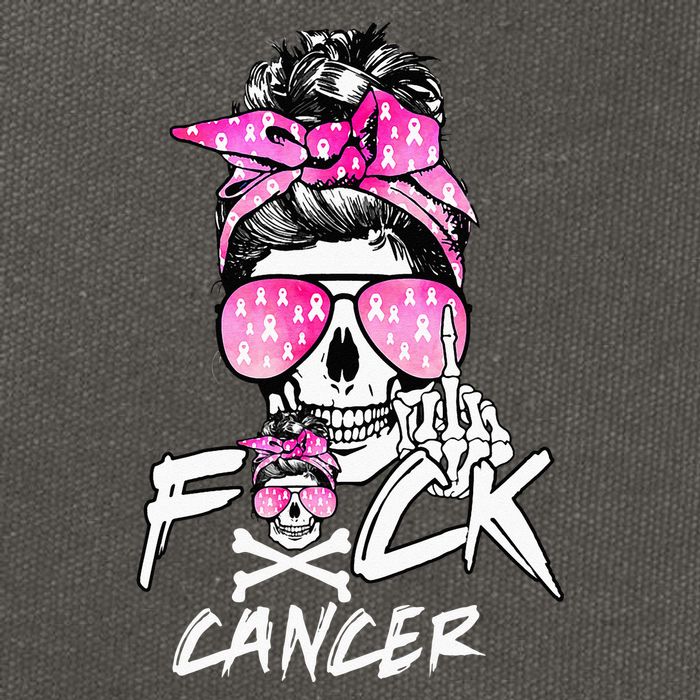 Fuck Breast Cancer Women Warrior Pink Ribbon Messy Bun Hair Cotton Canvas Backpack