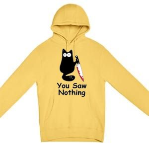 Funny Black Cat Meme You Saw Nothing Premium Pullover Hoodie