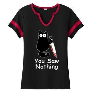 Funny Black Cat Meme You Saw Nothing Ladies Halftime Notch Neck Tee