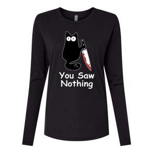 Funny Black Cat Meme You Saw Nothing Womens Cotton Relaxed Long Sleeve T-Shirt