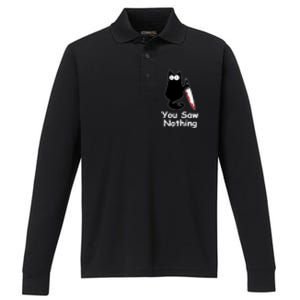 Funny Black Cat Meme You Saw Nothing Performance Long Sleeve Polo