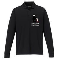 Funny Black Cat Meme You Saw Nothing Performance Long Sleeve Polo