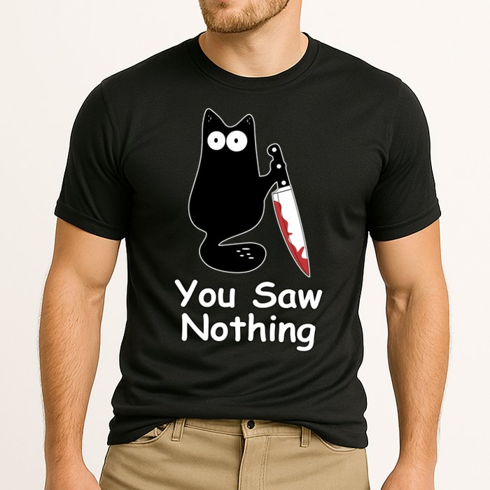 Funny Black Cat Meme You Saw Nothing Cooling Performance Crew T-Shirt