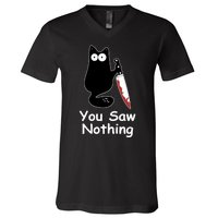 Funny Black Cat Meme You Saw Nothing V-Neck T-Shirt