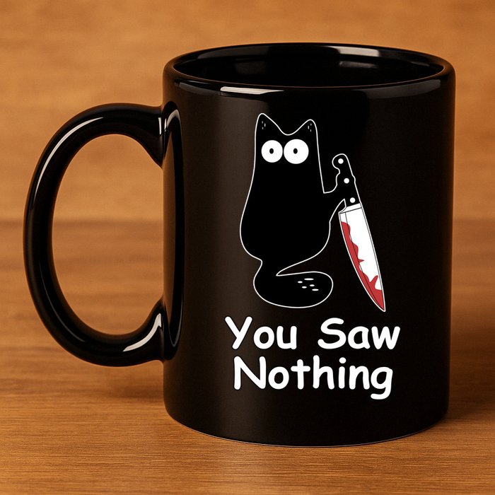 Funny Black Cat Meme You Saw Nothing 11oz C Handle Ceramic Mug
