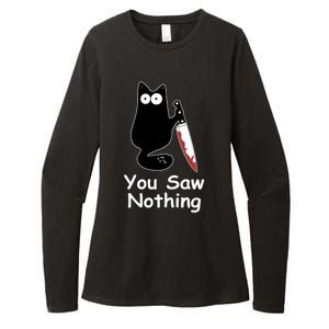 Funny Black Cat Meme You Saw Nothing Womens CVC Long Sleeve Shirt