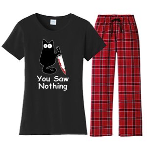 Funny Black Cat Meme You Saw Nothing Women's Flannel Pajama Set