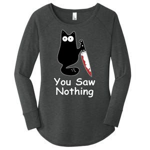 Funny Black Cat Meme You Saw Nothing Women's Perfect Tri Tunic Long Sleeve Shirt