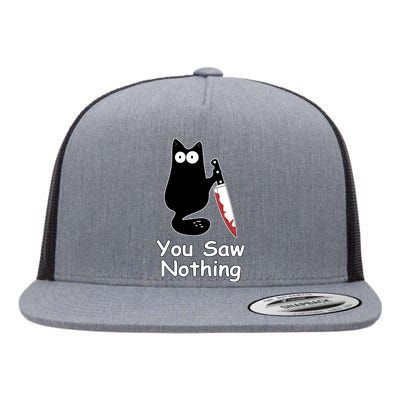 Funny Black Cat Meme You Saw Nothing Flat Bill Trucker Hat