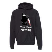 Funny Black Cat Meme You Saw Nothing Premium Hoodie