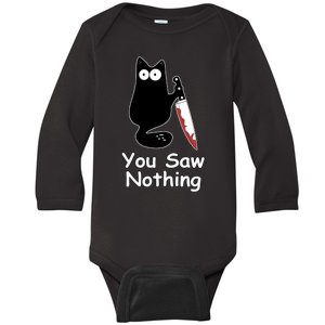 Funny Black Cat Meme You Saw Nothing Baby Long Sleeve Bodysuit