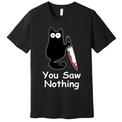Funny Black Cat Meme You Saw Nothing Premium T-Shirt