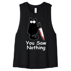 Funny Black Cat Meme You Saw Nothing Women's Racerback Cropped Tank