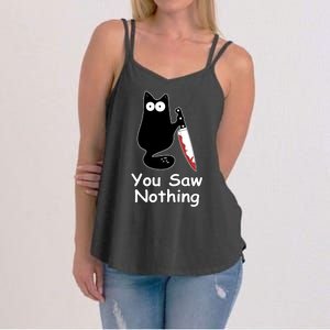 Funny Black Cat Meme You Saw Nothing Women's Strappy Tank