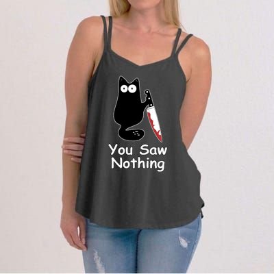 Funny Black Cat Meme You Saw Nothing Women's Strappy Tank