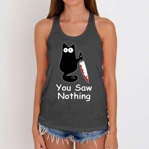 Funny Black Cat Meme You Saw Nothing Women's Knotted Racerback Tank