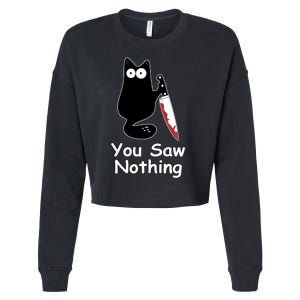 Funny Black Cat Meme You Saw Nothing Cropped Pullover Crew