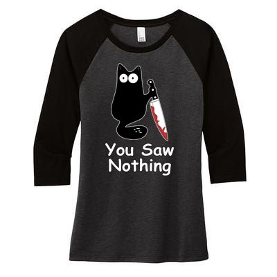 Funny Black Cat Meme You Saw Nothing Women's Tri-Blend 3/4-Sleeve Raglan Shirt