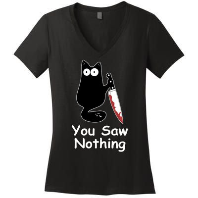 Funny Black Cat Meme You Saw Nothing Women's V-Neck T-Shirt