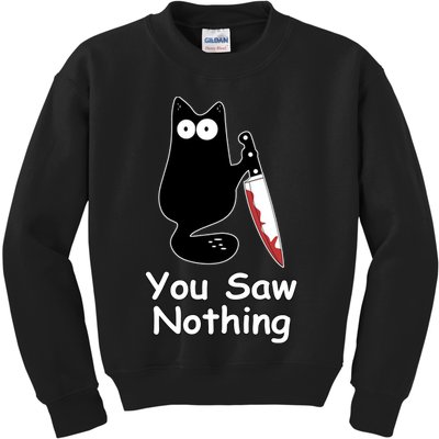 Funny Black Cat Meme You Saw Nothing Kids Sweatshirt